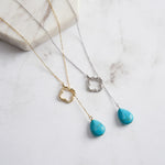 Turquoise Lariat Necklace Four Leaf Clover - Minerva Jewelry