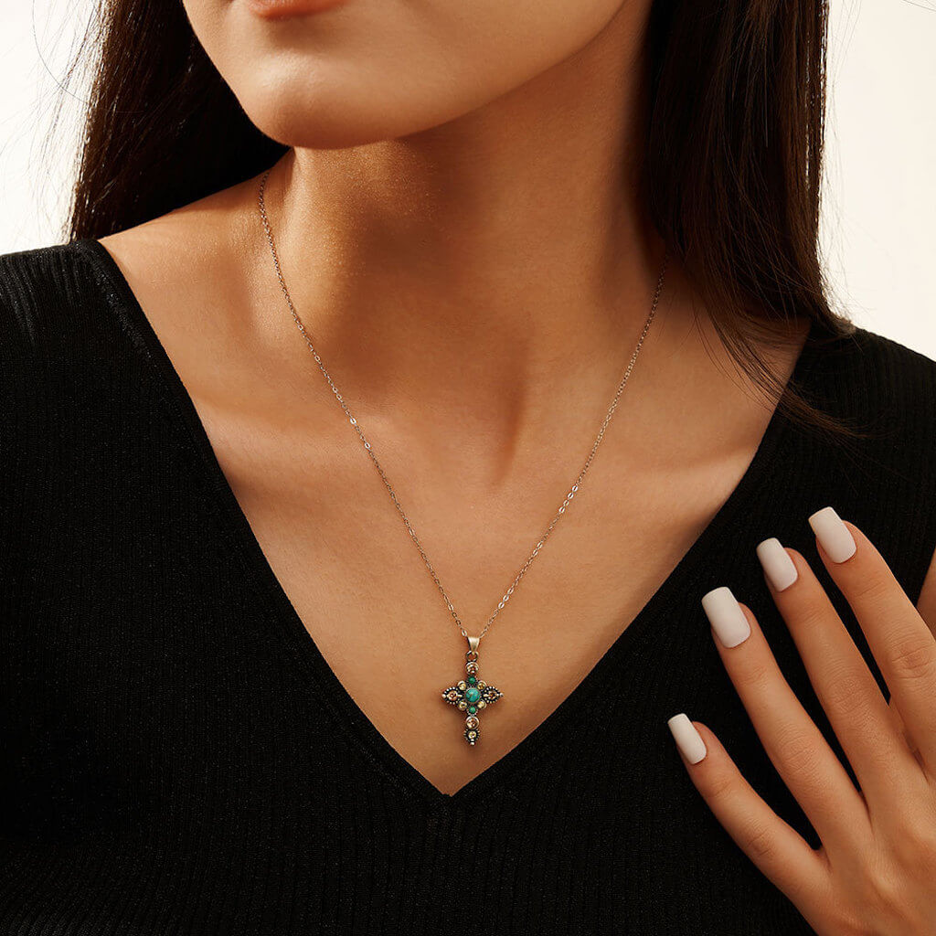 Turquoise Necklace Cross - Minerva Jewelry