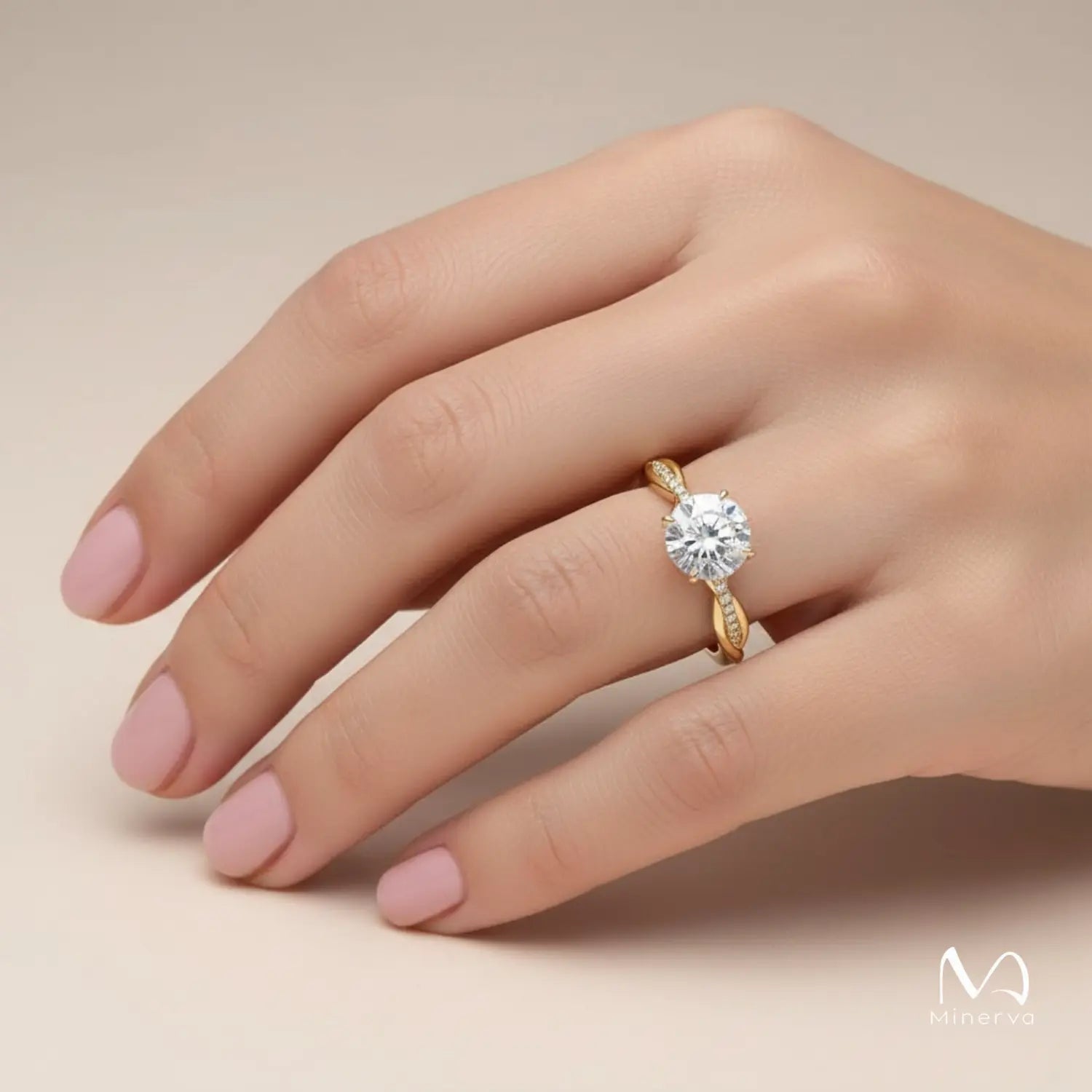 Round Moissanite Ring with Twisted Band