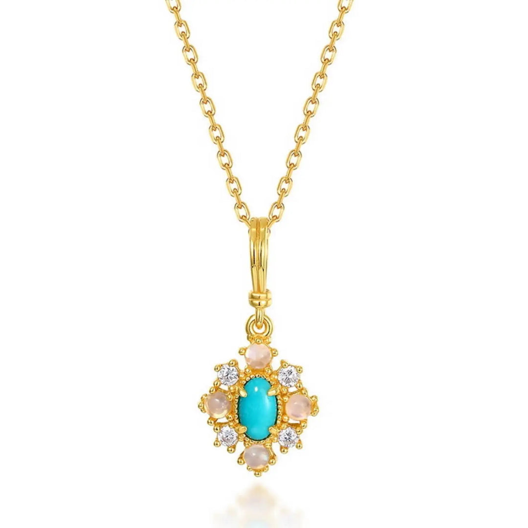 Turquoise Necklace with Opal and Diamond Elegance
