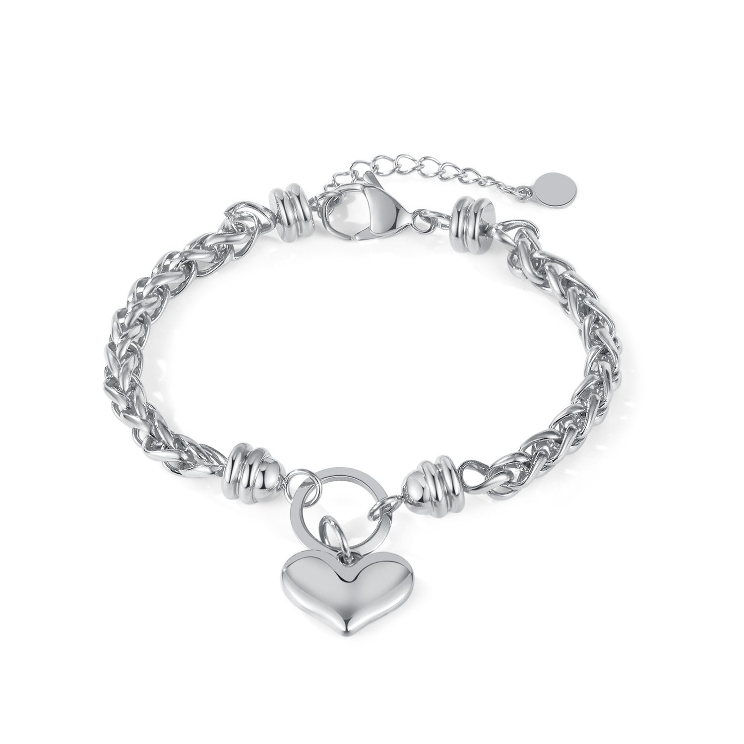 Heart Charm Bracelet White Gold- Minerva Jewelry