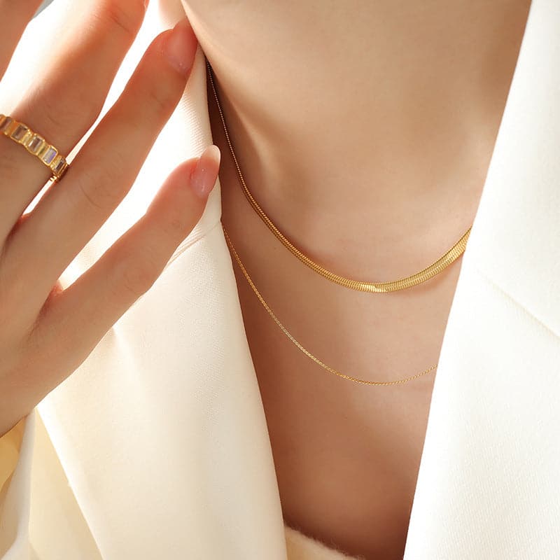Layered Herringbone Chain - Minerva Jewelry